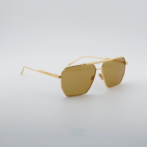 Bottega Veneta BV1012S 008 Sunglasses Gold Aviator Frame, Nicotine Lenses